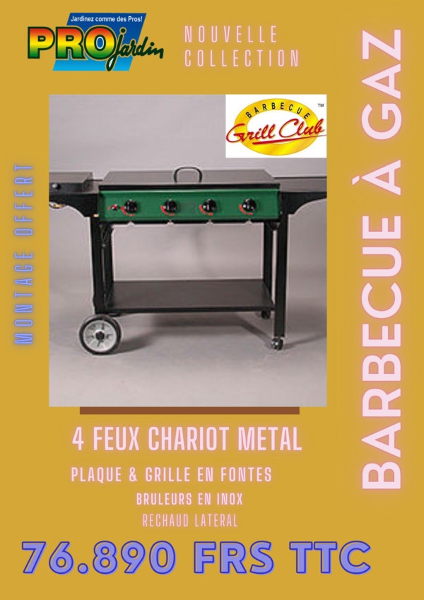 BARBECUE 4 FEUX - CHARIOT METAL