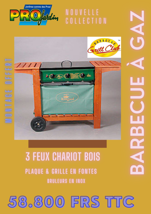 BARBECUE 3 FEUX - CHARIOT BOIS