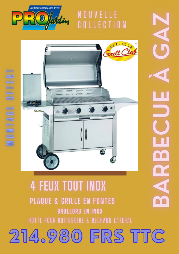 BARBECUE 4 FEUX - HOTTE - RECHAUD - TOUT INOX