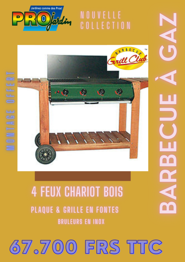 BARBECUE 4 FEUX - CHARIOT BOIS