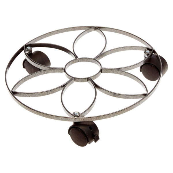 SUPPORT POT ACIER 3 ROUES CASTOR 30 CMS