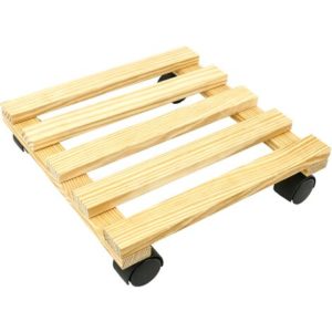 SUPPORT POT CARRE BOIS 30X30cms ROUES CASTOR