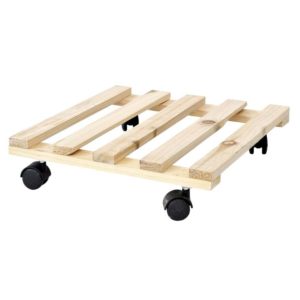 SUPPORT POT CARRE BOIS 35X35cms ROUES CASTOR