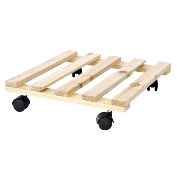 SUPPORT POT CARRE BOIS 35X35cms ROUES CASTOR