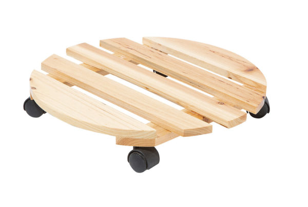 SUPPORT POT BOIS ROND 30cms 4 ROUES CASTOR