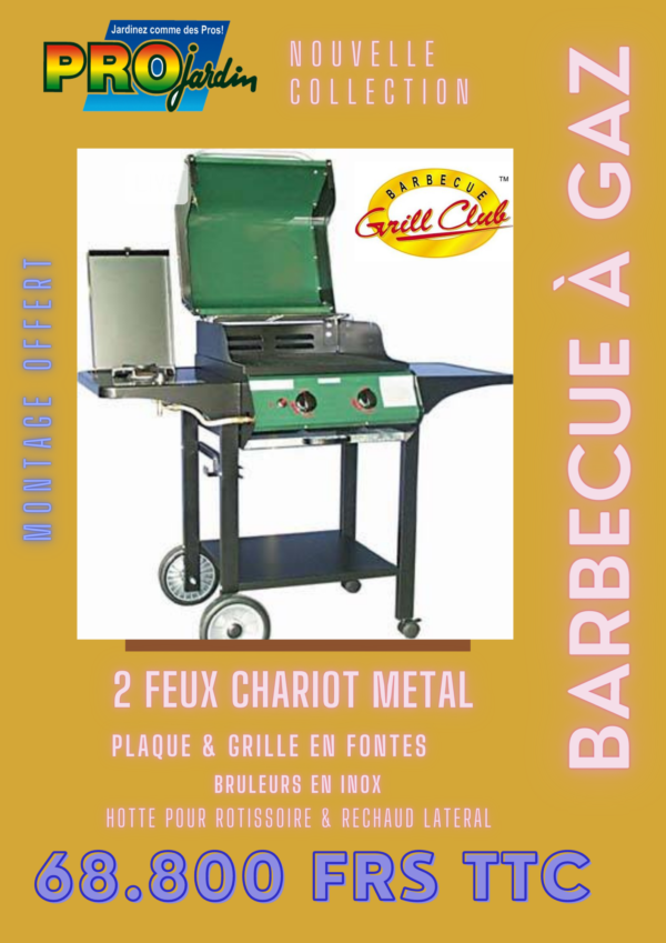 BARBECUE 2 FEUX CHARIOT METAL
